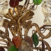 Floral chandelier Banci Firenze with 6 lights, coloured glass and gold metal.