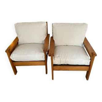 Pair of pine armchairs