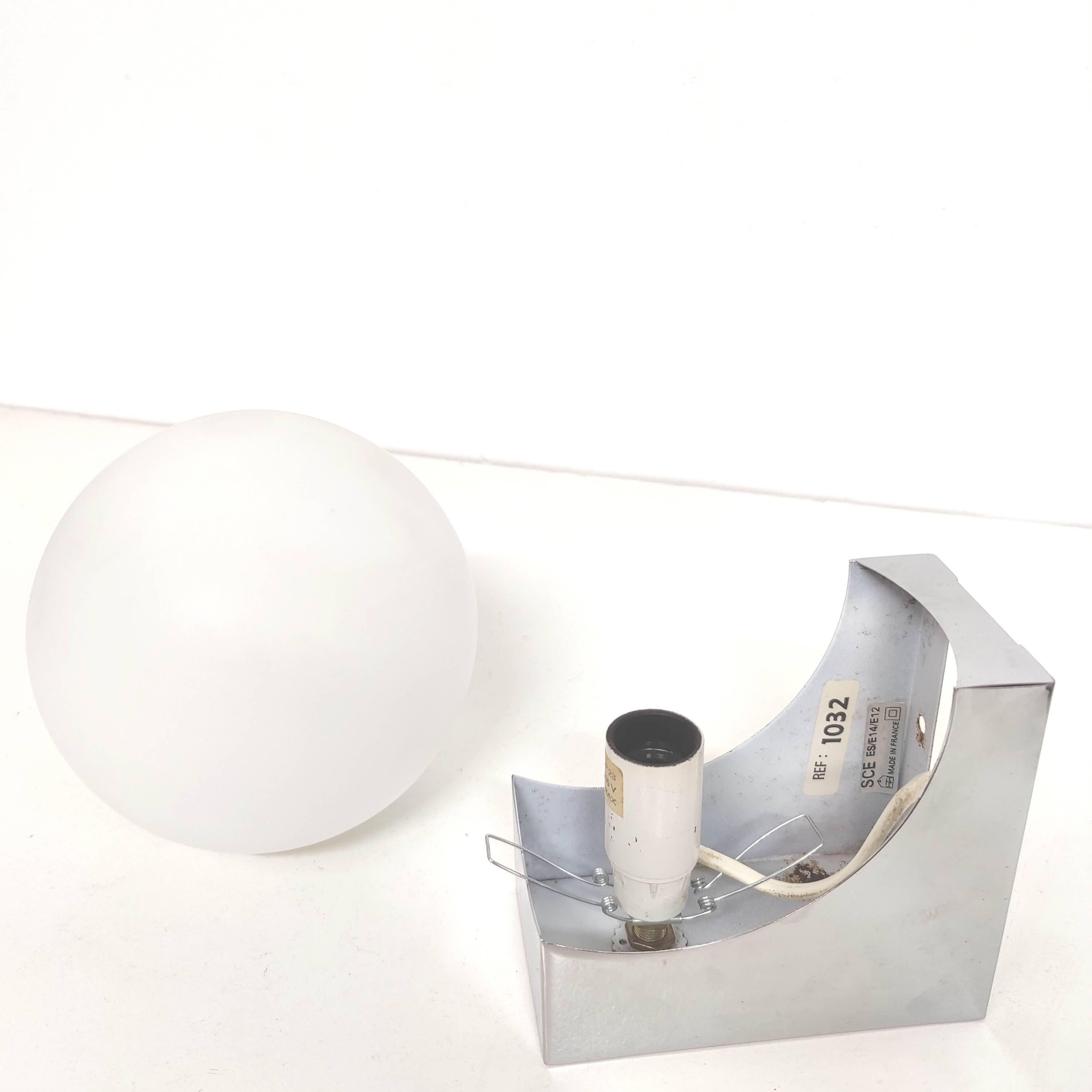 Opaline ball globe wall light on chrome metal base