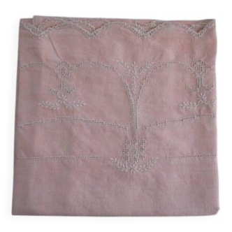 Nappe a thé ancienne brodée 116x116cm
