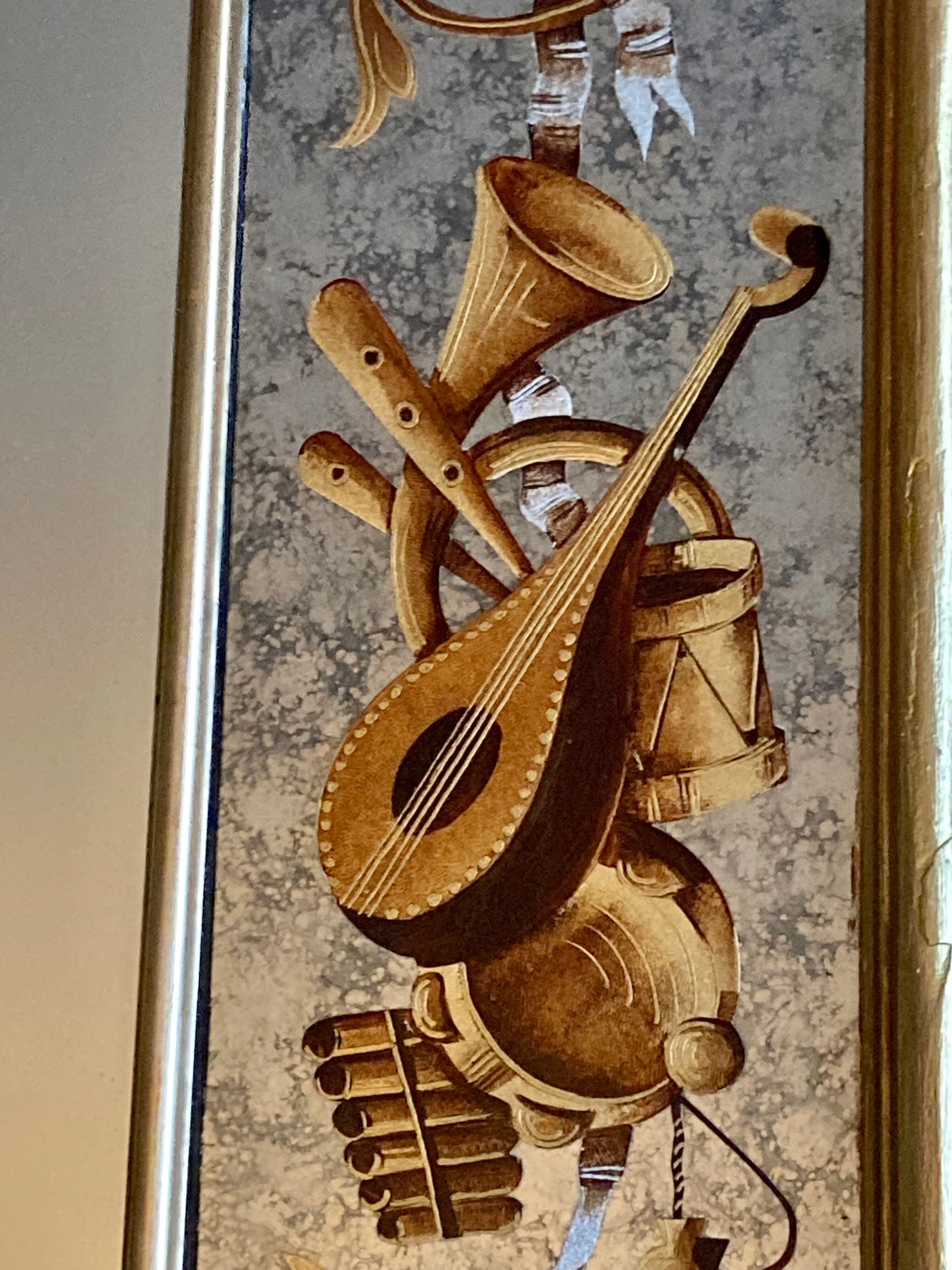 Antique mirror with parecloses and eglomised glass 18th century style