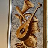 Miroir ancien à parecloses et verre églomisé style 18ème