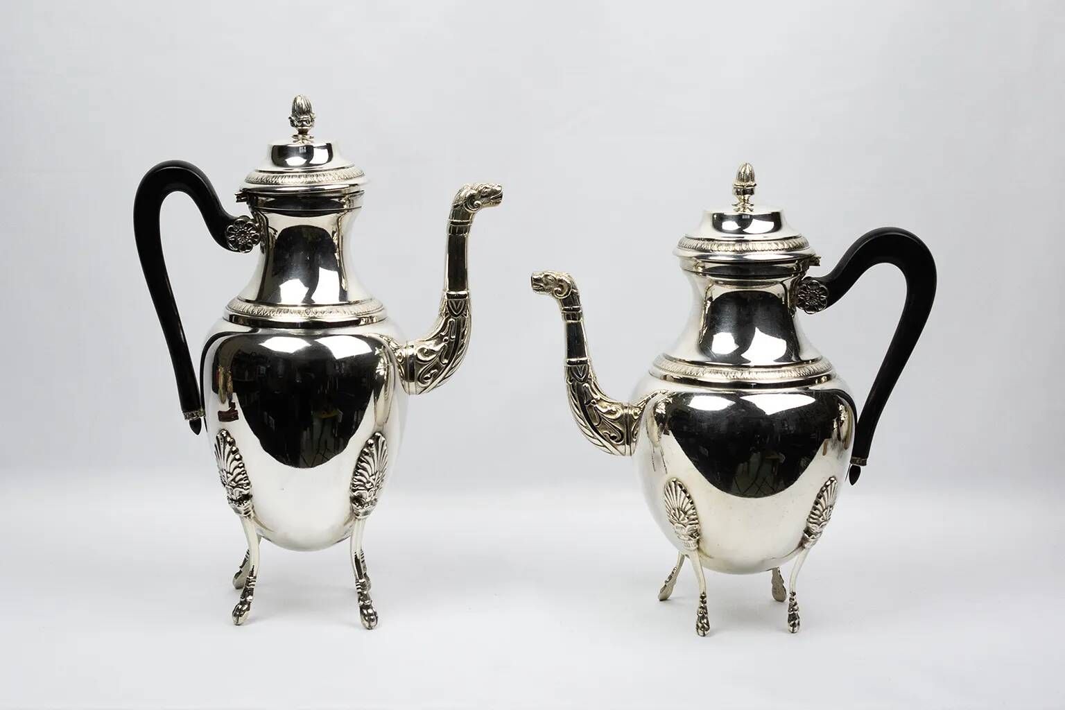 Empire-style tea and coffee service with ram's head spout - silver-plated, 5 pieces