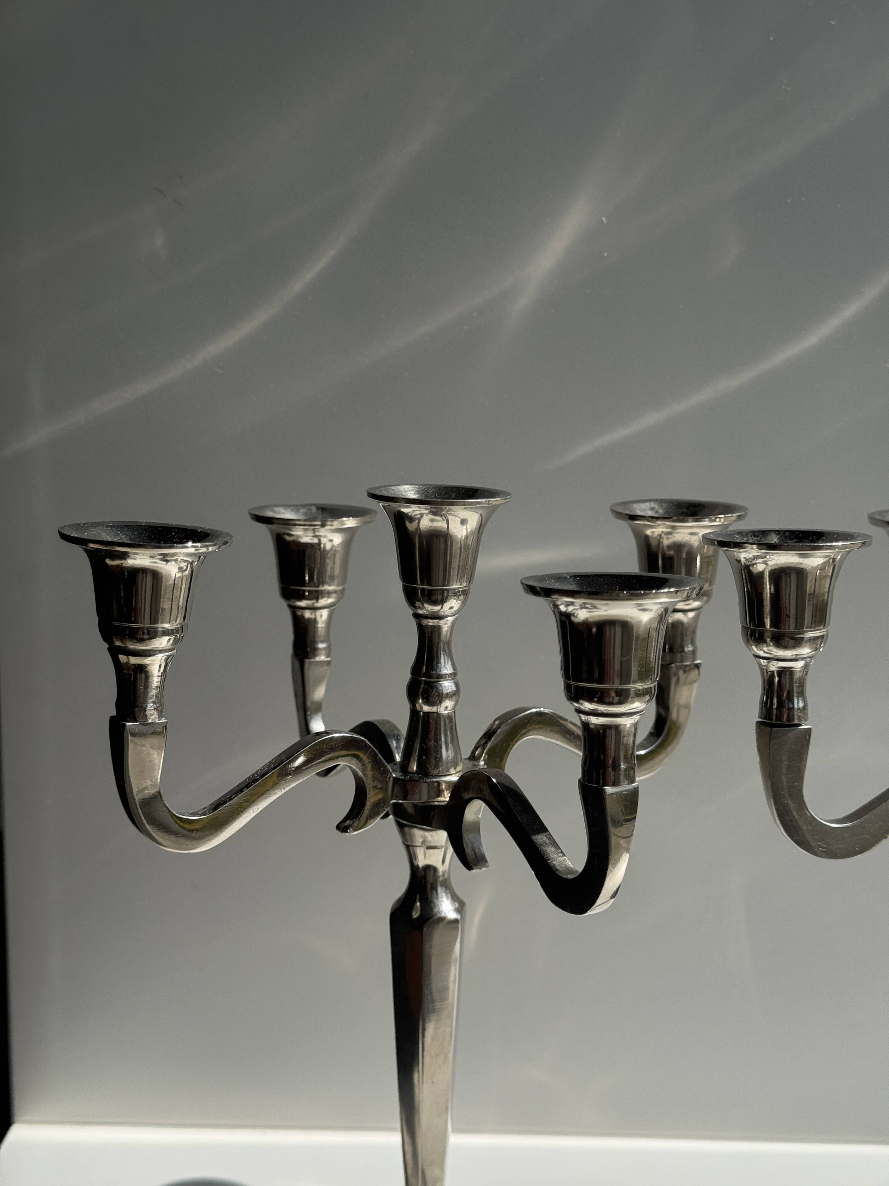 Pair of 5-arm silver-plated metal candlesticks H27