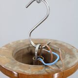 Lustre Art Déco en chrome et noyer avec abat-jour en verre opale, Tchécoslovaquie, 1