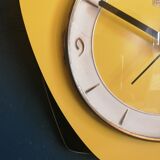 Clock vintage formica silent wall clock "Carrez Transistor yellow black"
