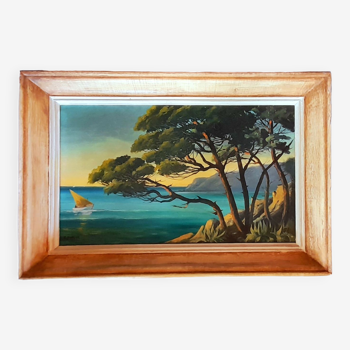 Oil on panel Côte d Azur