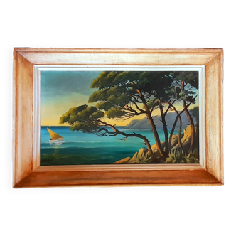 Oil on panel Côte d Azur