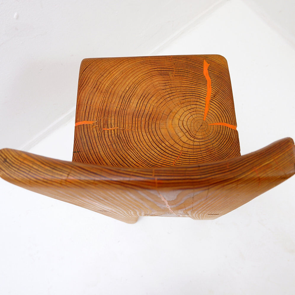 Sculptural high chair in brutalist style made of solid oak.