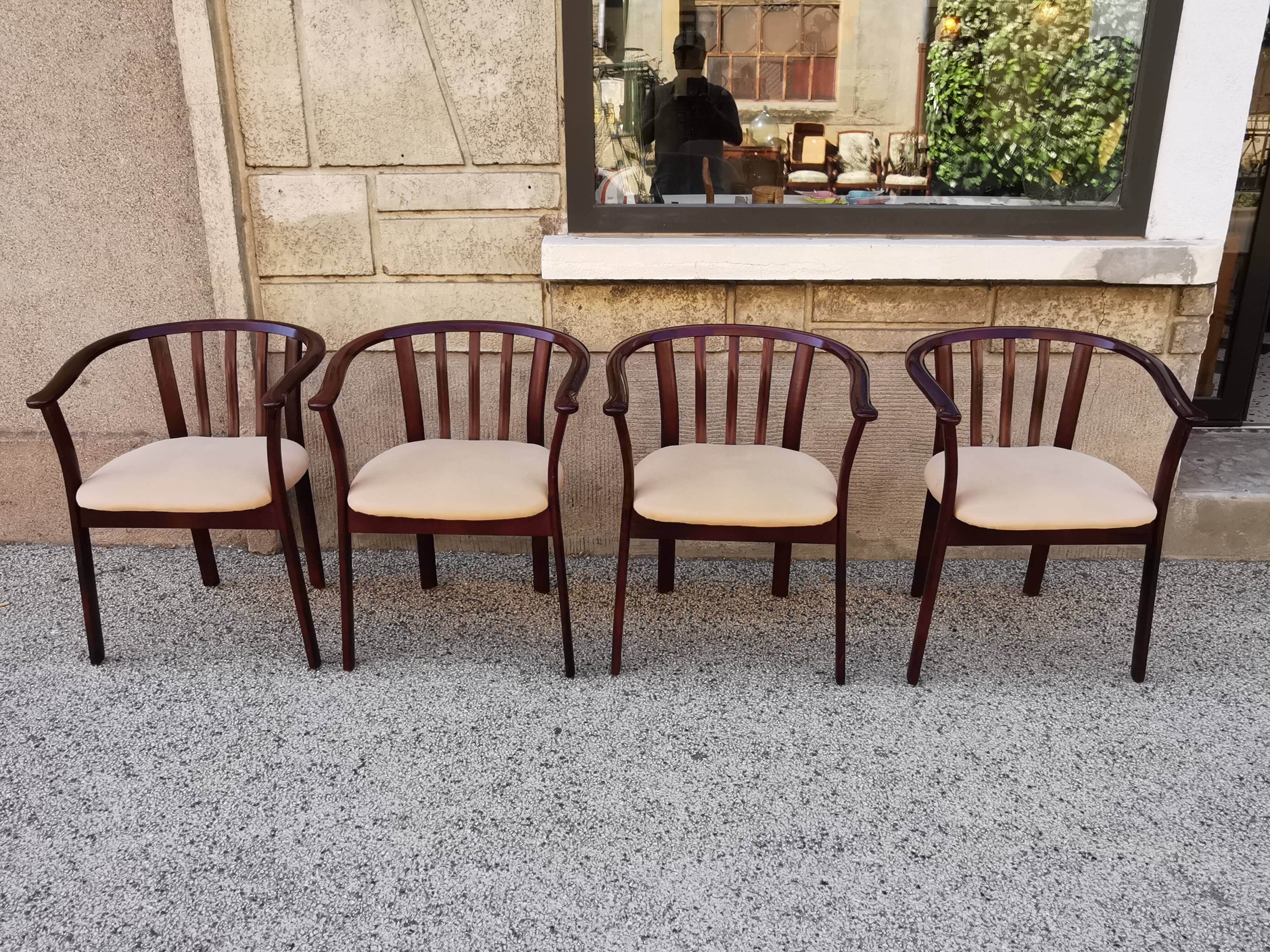 Suite de 4 fauteuils bois vintage années 80