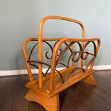 Vintage Wood and Brass Magazine Rack, 1930s
