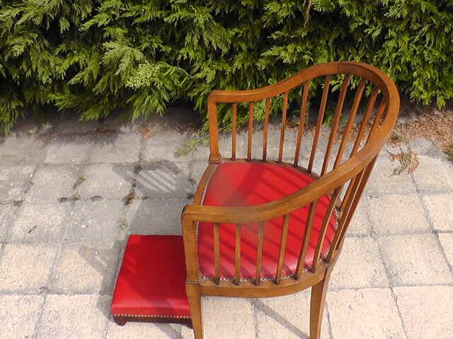 Red leather armchair and footrest
