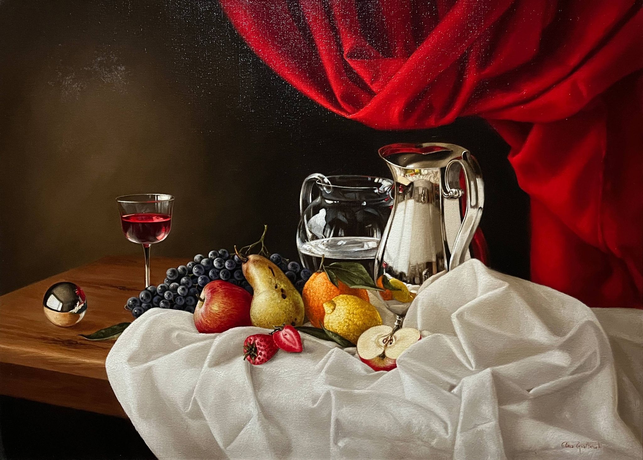 Tableau HST Elena Gualtierotti (born in 1961) "Still Life with Fruits"