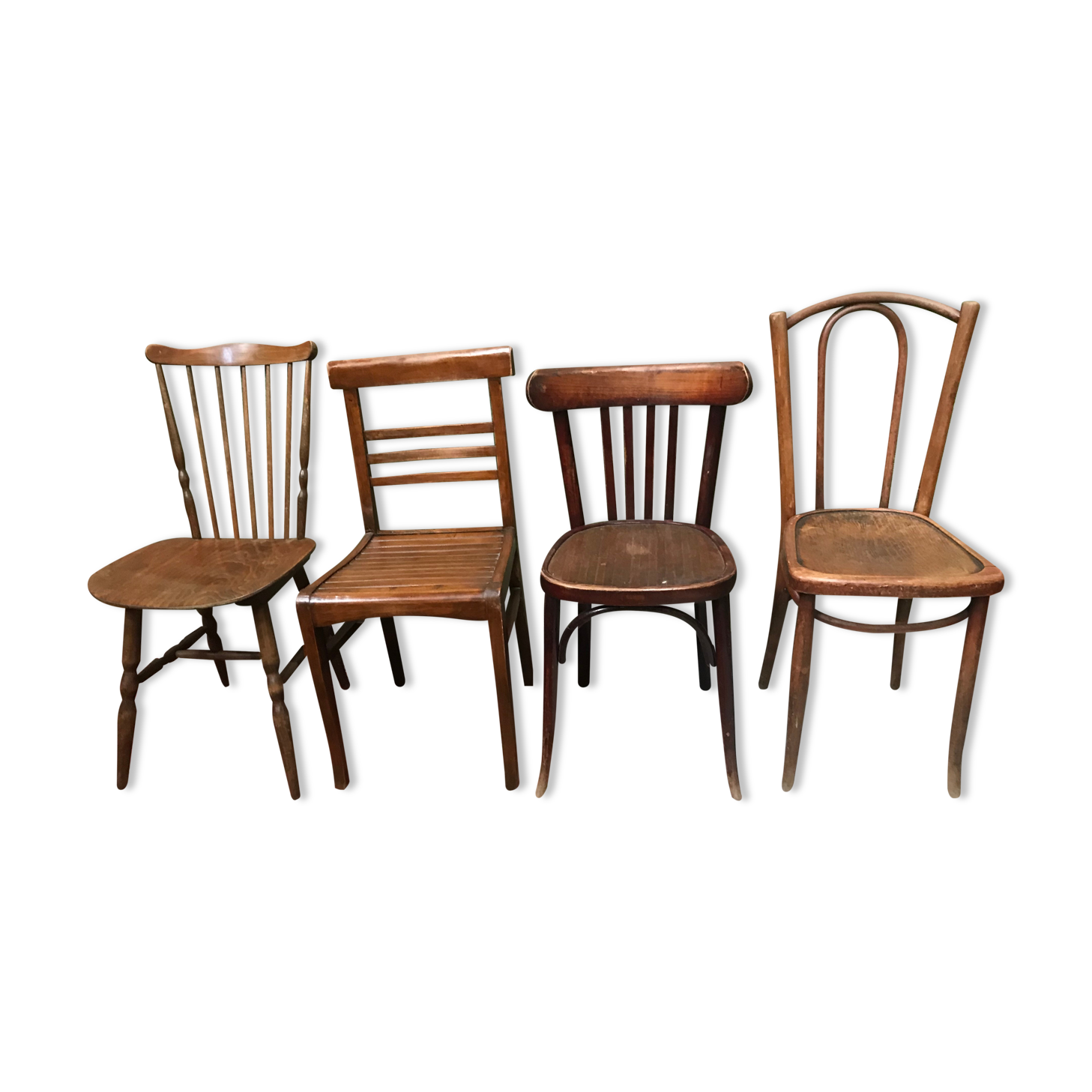 4 vintage mismatched bistro chairs