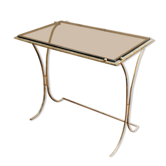 Bout de canapé table basse fer forgé et verre