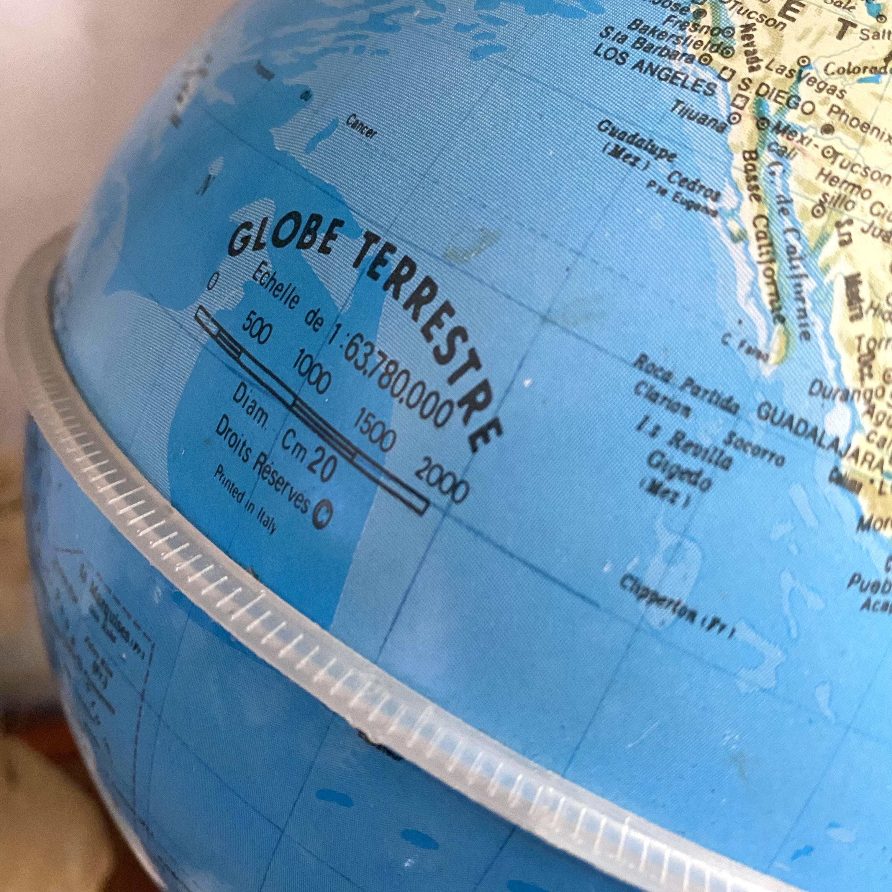 Vintage plastic and wood globe, 70s-80s