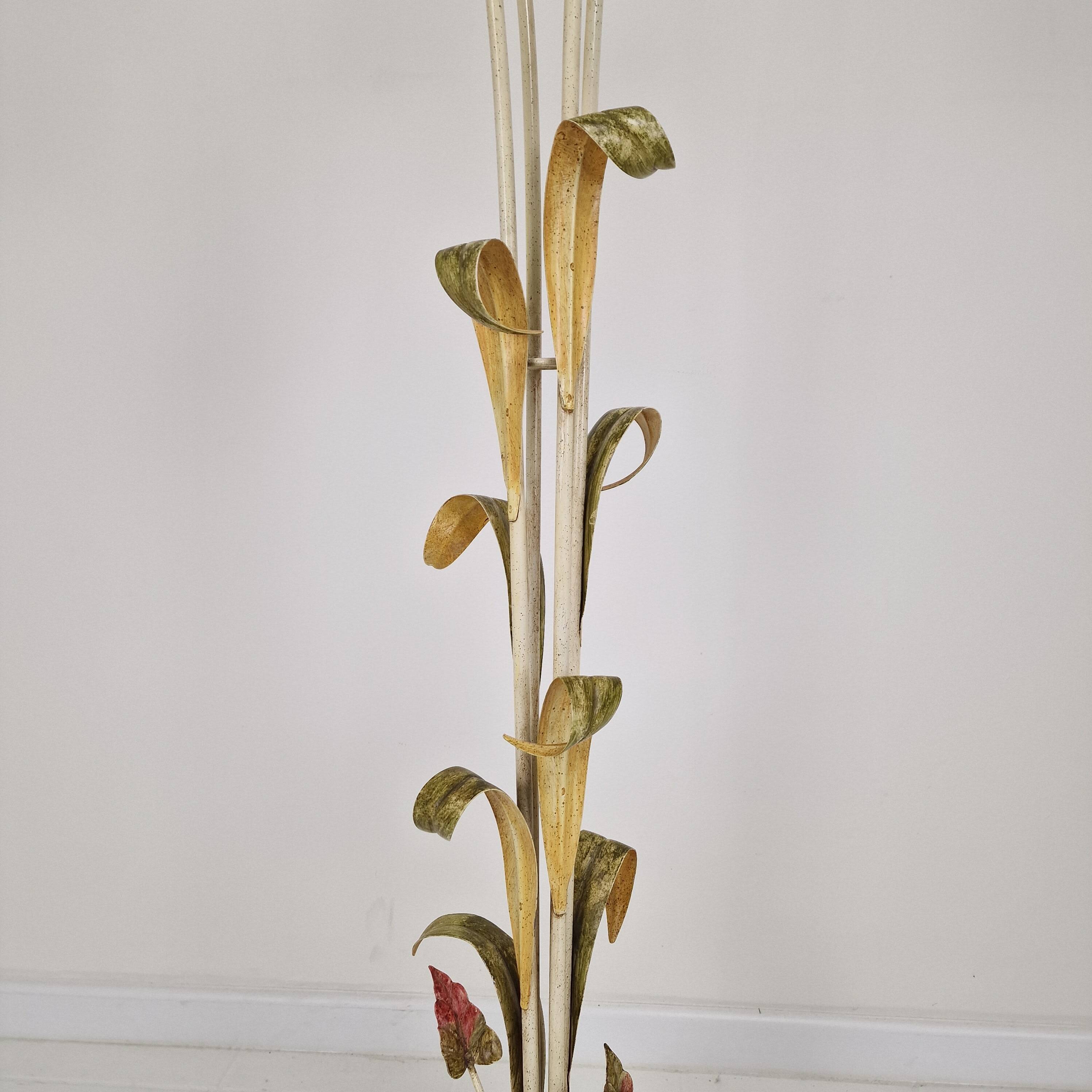 Italian Floor Lamp with Metal Stems, Leaf Details and Murano Glass Flowers