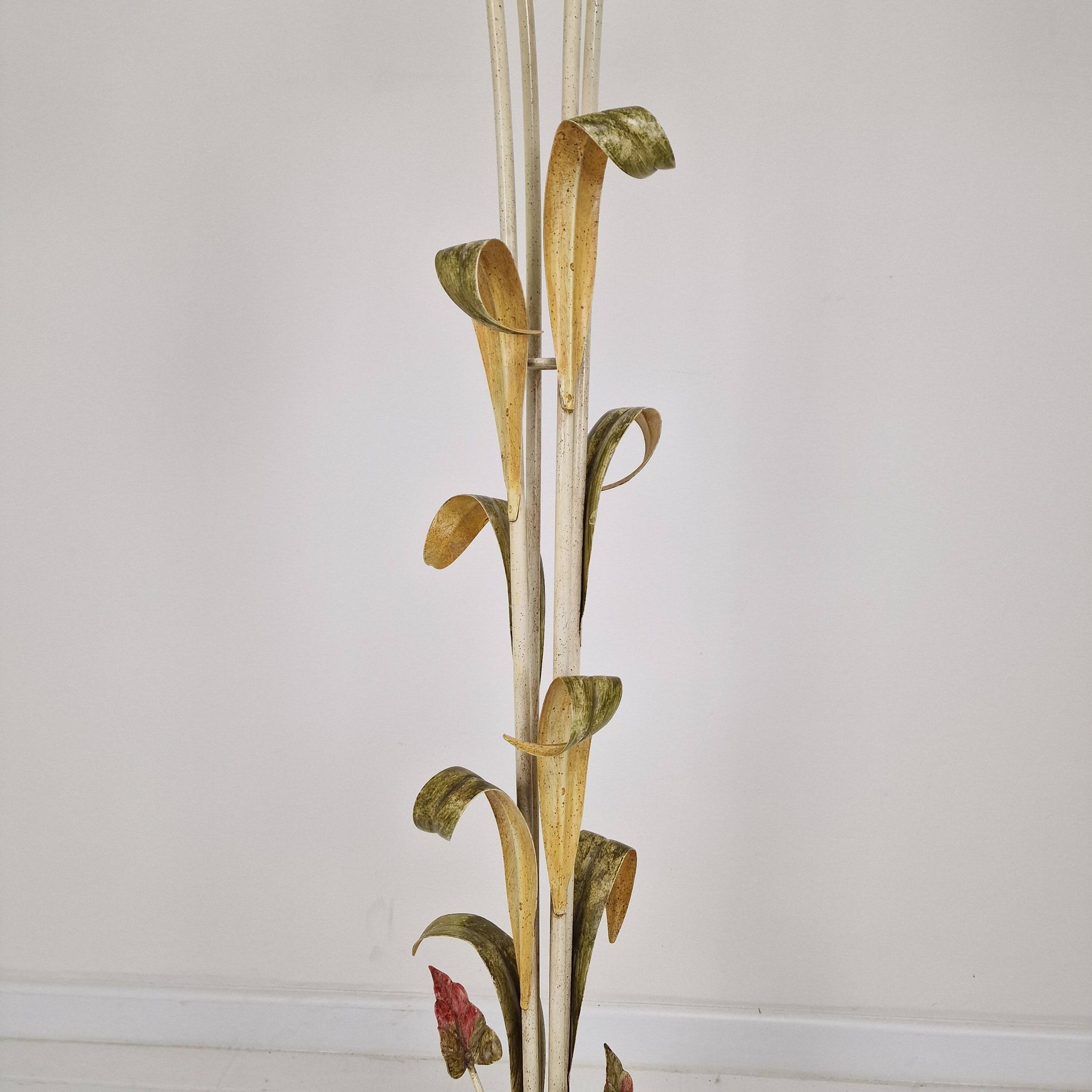 Italian Floor Lamp with Metal Stems, Leaf Details and Murano Glass Flowers