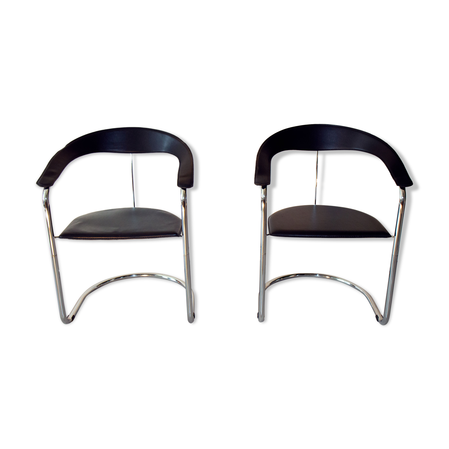Pair of Bauhaus armchairs in leather and chrome, 70/80s