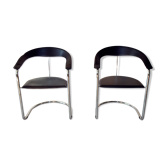 Paire de fauteuils Bauhaus en cuir et chrome, années 70/80