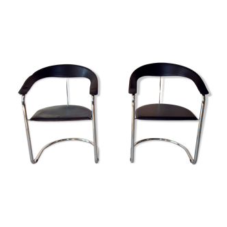 Paire de fauteuils Bauhaus en cuir et chrome, années 70/80