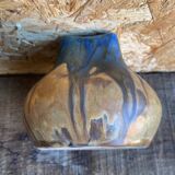 Ancient Vase GILBERT METENIER Beige Stoneware Blue Glazes Vallauris Vintage