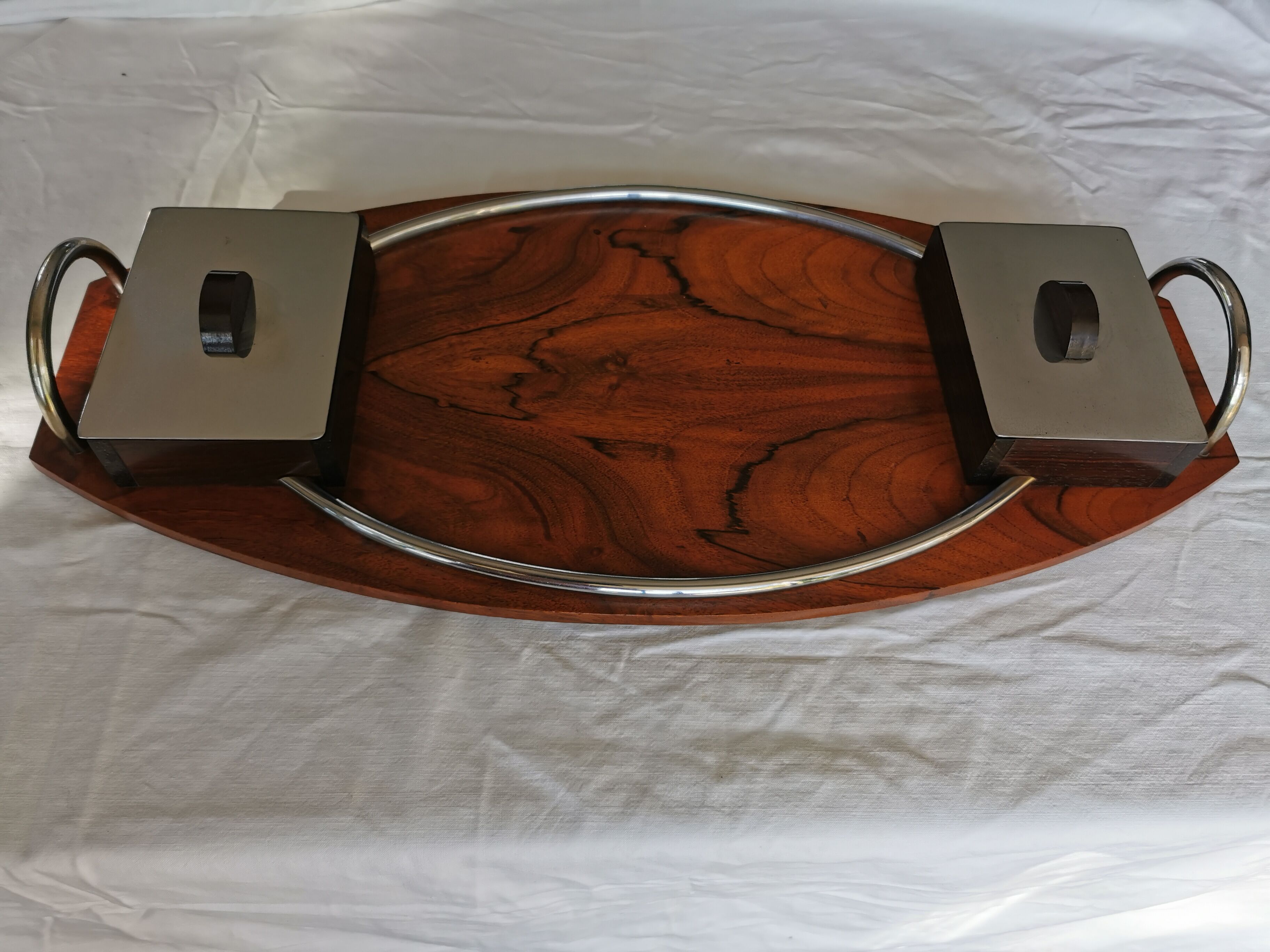Art Deco tray in solid walnut and ebony
