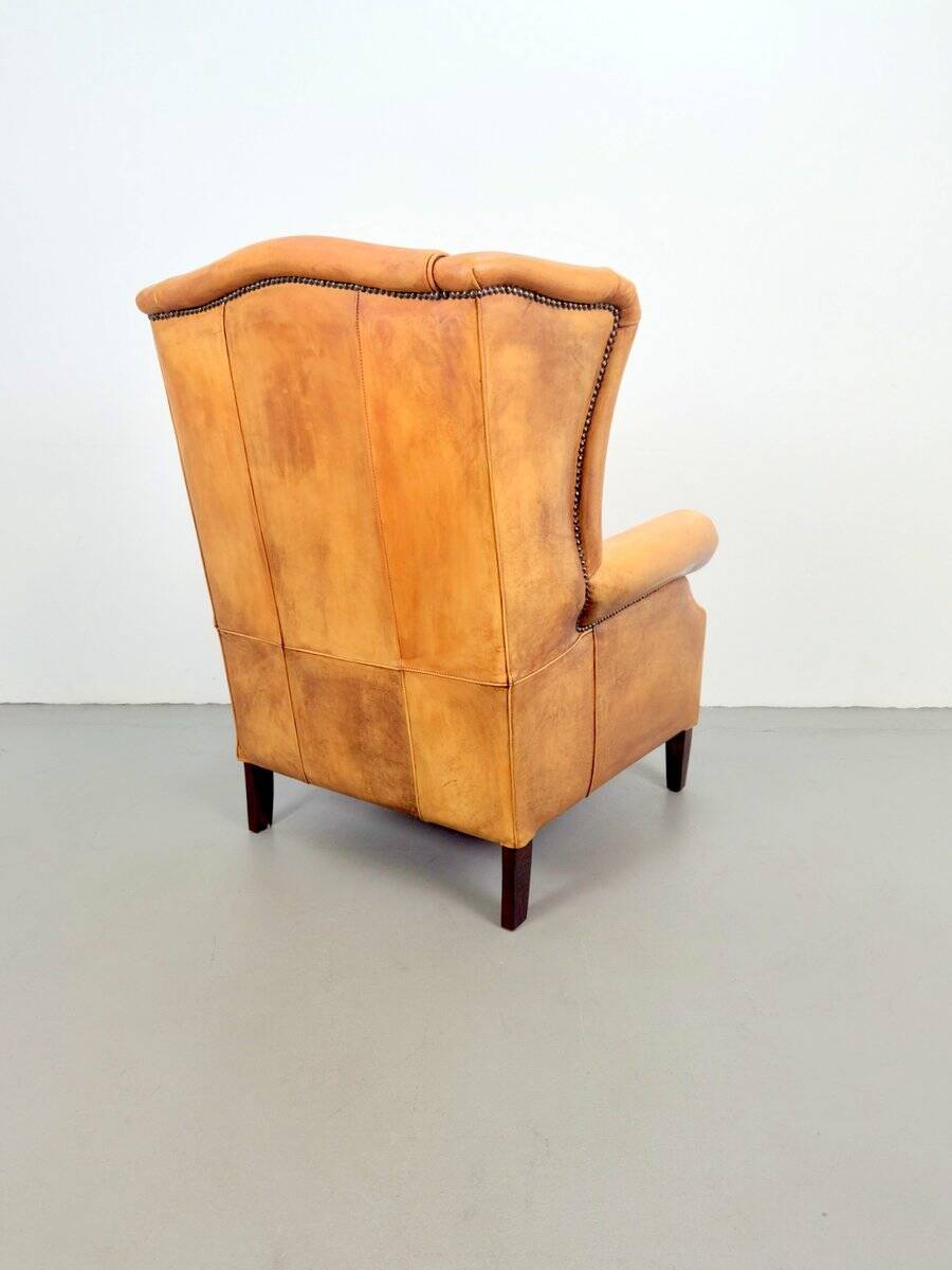 Vintage Sheepskin Leather Wing-Back Chair, 1970s