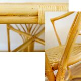 Bamboo Bistro Set / Table and Chairs Dining Set / Outdoor Cane Wicker, Mid Century Patio Furniture