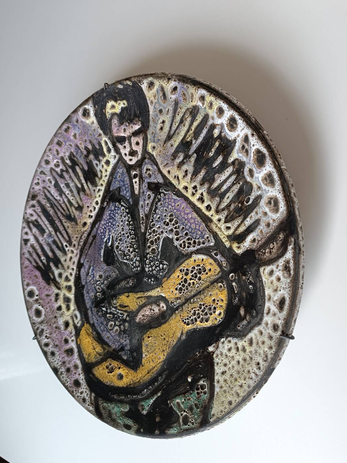 Huguette & marius bessone large ceramic plate vallauris the guitarist 1