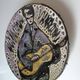 Huguette & marius bessone large ceramic plate vallauris the guitarist 1