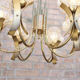 Mid-Century 6-light chandelier in Massive Brass - Iridescent Moulded Glass, Germany 1960s