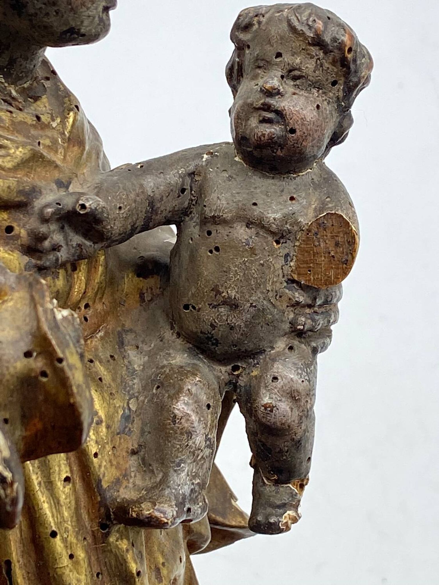 Antique wooden sculpture, Virgin and Child, 17th century