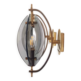 Smoked Glass and Brass Applique / Wall Light by Gino Paroldo