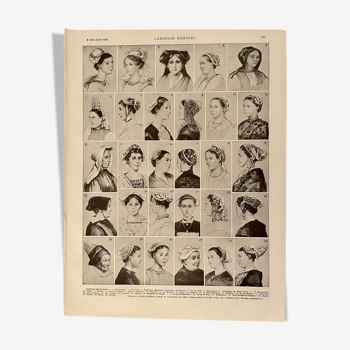 Lithographie sur les coiffes bretonnes de 1926 (Finistère Morbihan Loire Inférieure)
