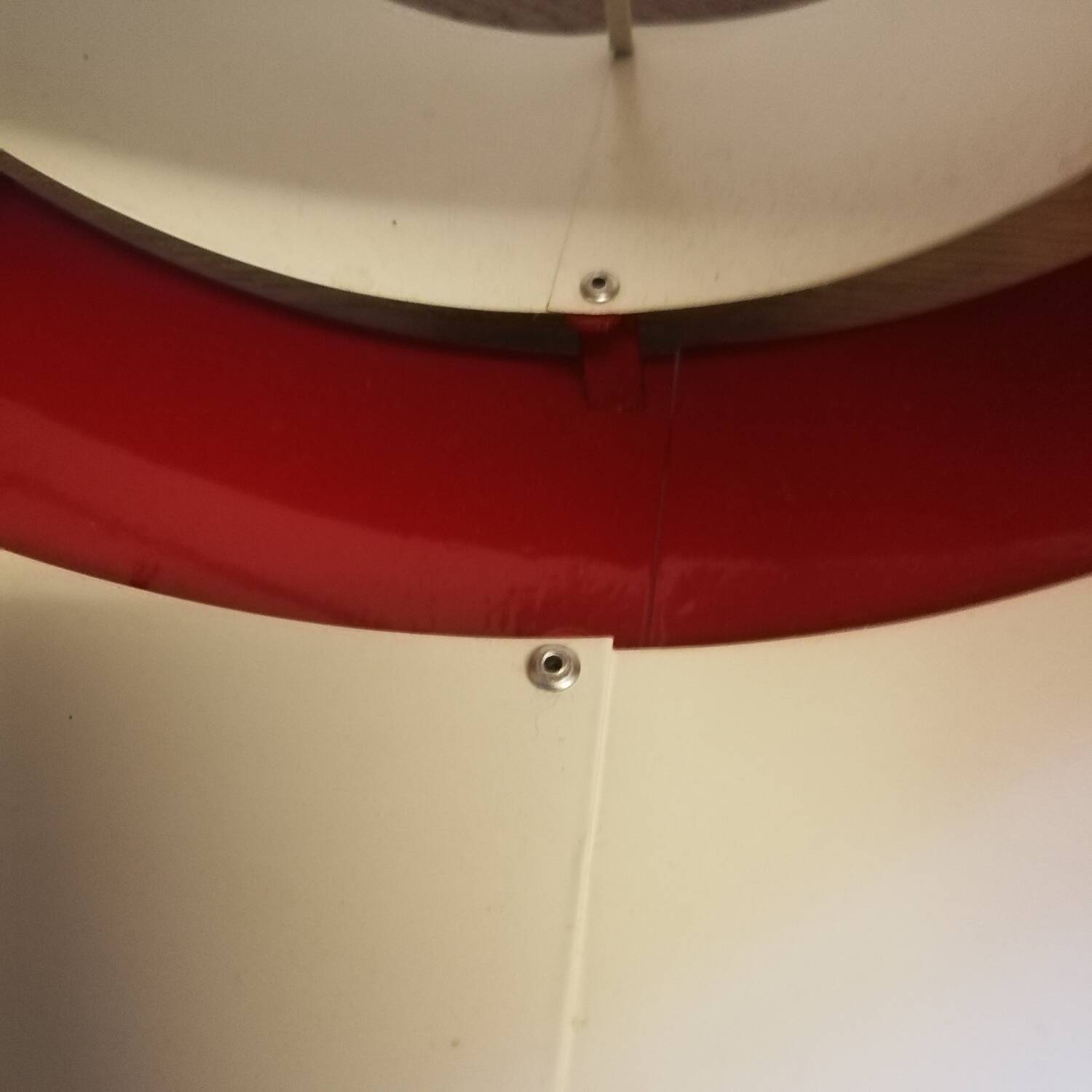 Vintage pendant light in white and red lacquered steel metal from the 70s