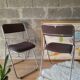 Set of two folding chairs in brown and metal fabric - vintage