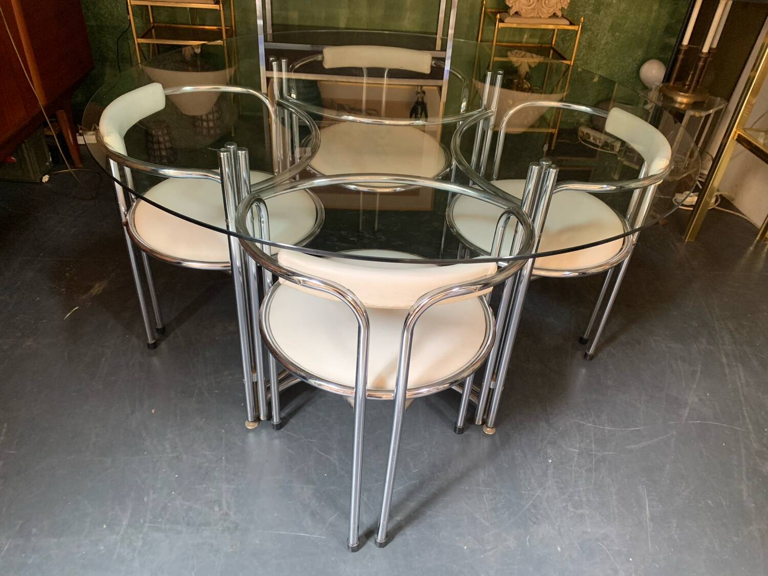 Ensemble table et chaises chrome et verre