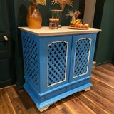Large colonial style wooden cabinet with latticework