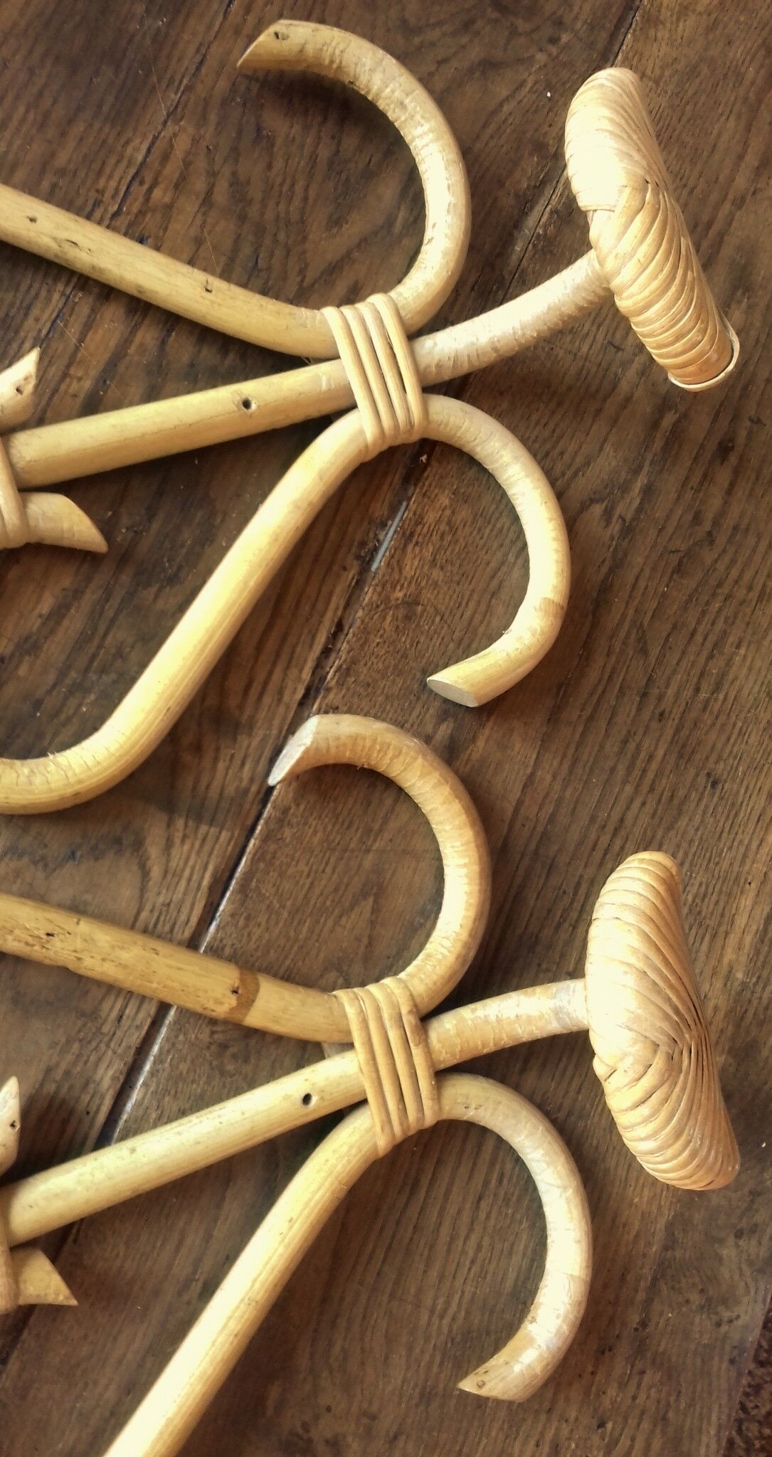 Pair vintage rattan coat holder