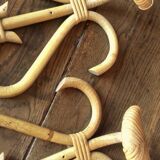 Pair vintage rattan coat holder