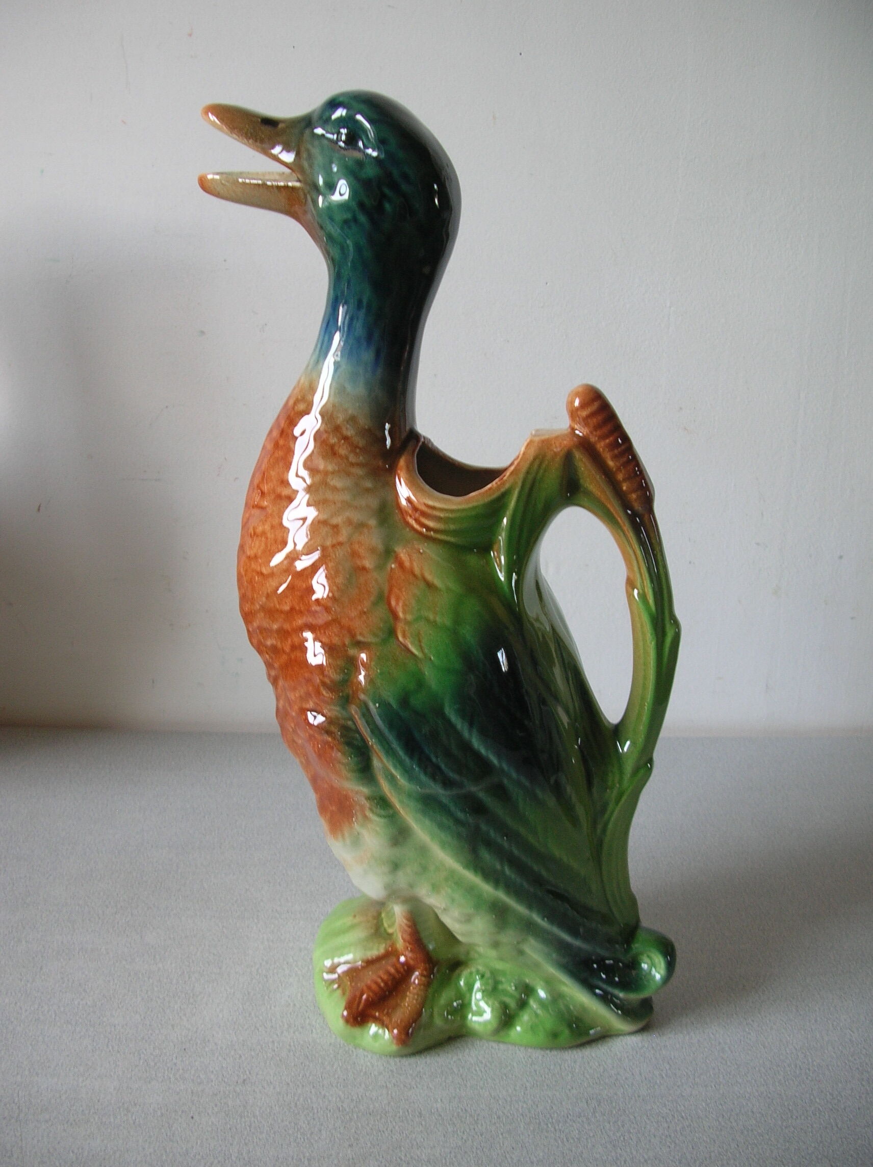 Old pitcher large duck Saint Clément ceramic slurry beautiful colors 33 cm n° 1
