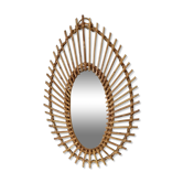 Miroir soleil forme ovale en rotin vintage années 1960/1970