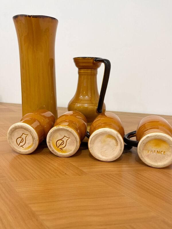 Service à orangeade en céramique Vallauris signé CPL - Années 60/70