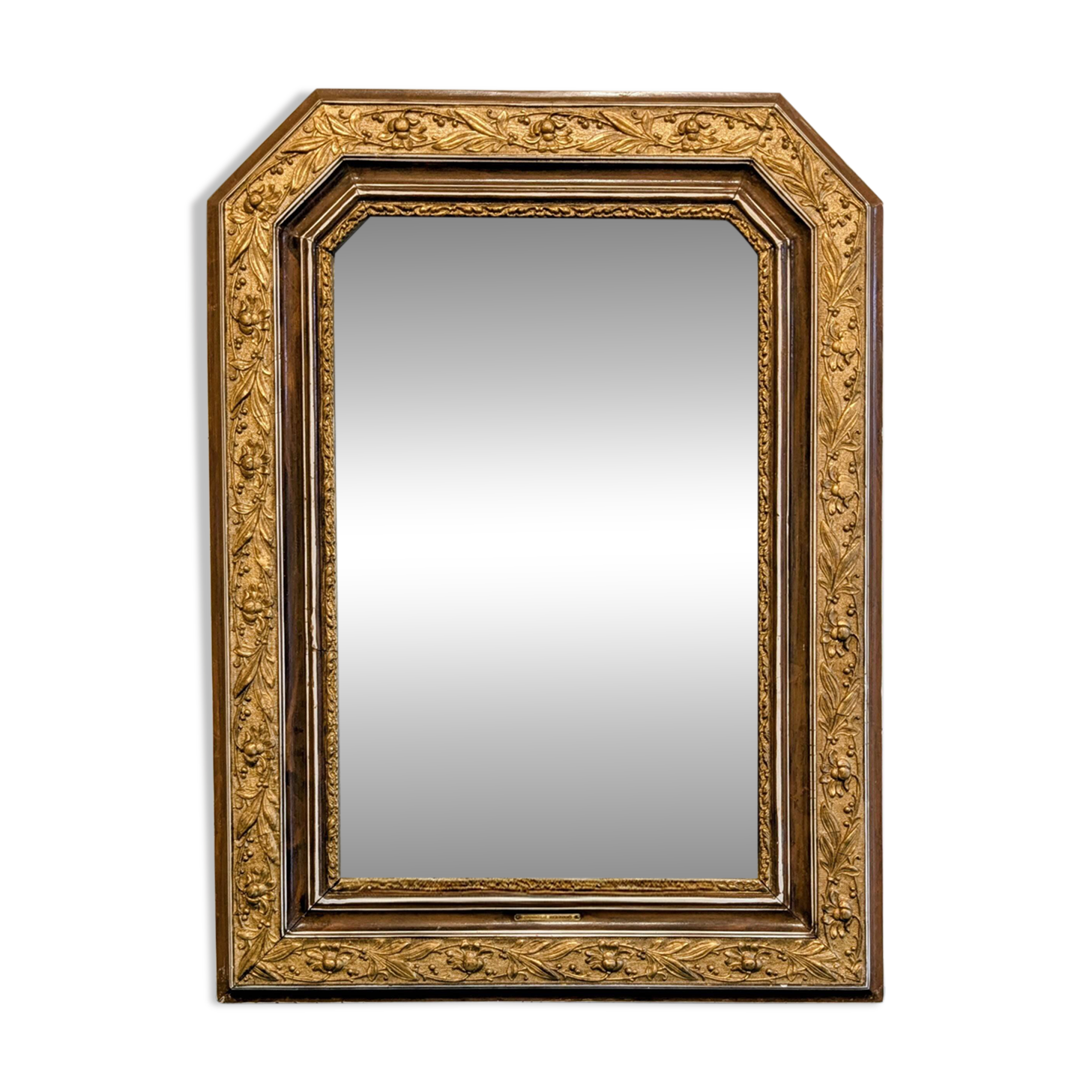 Antique gilt mirror with beveled corners, 70 x 51 cm – Chic decor