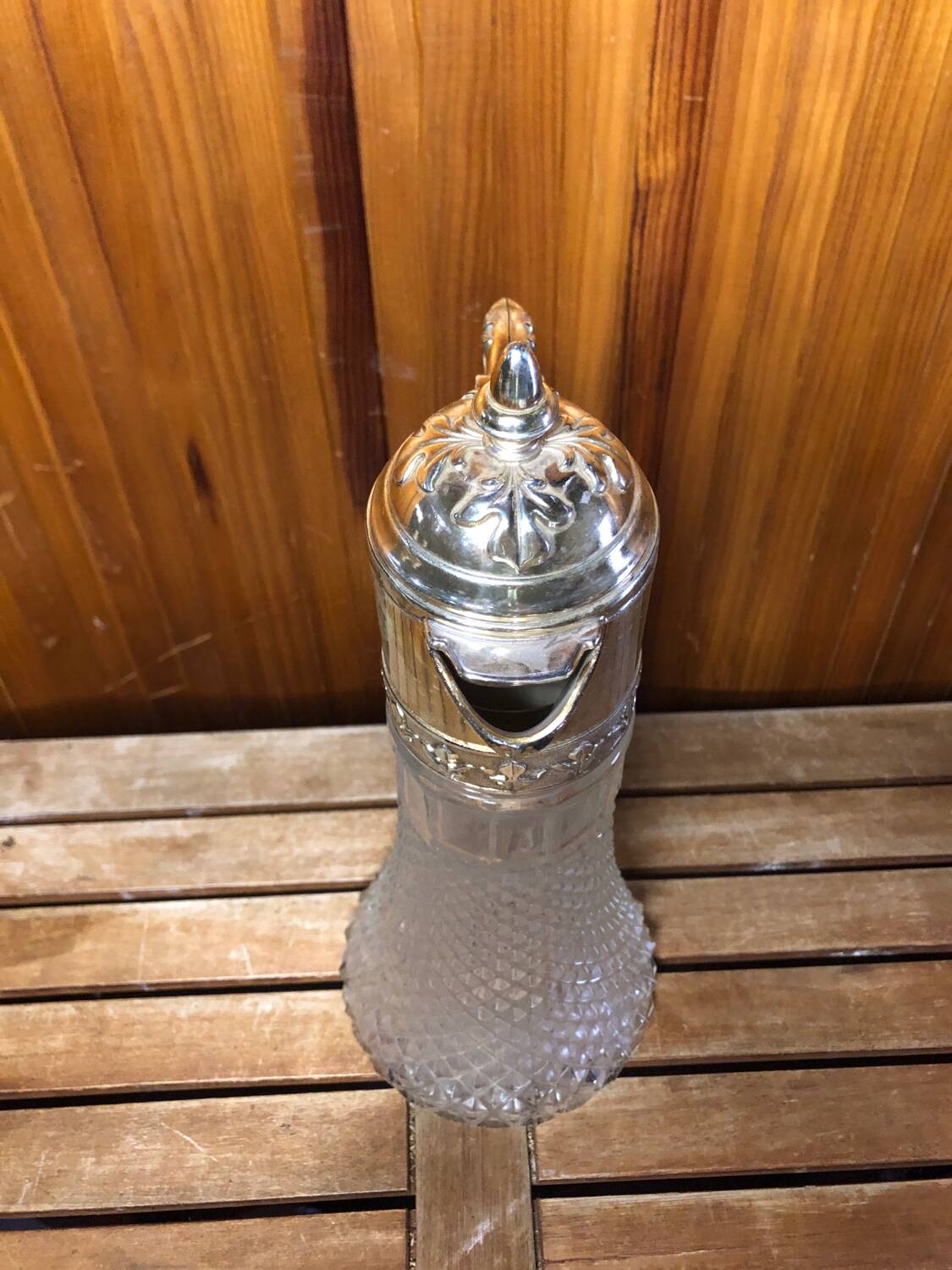 Old Carafe Body Glass Mold + Silver Metal Vintage