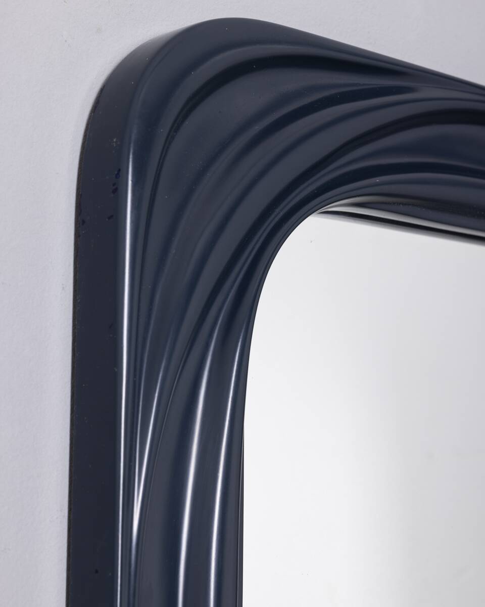 Vintage 1970s square wall mirror in blue plastic, Italian design