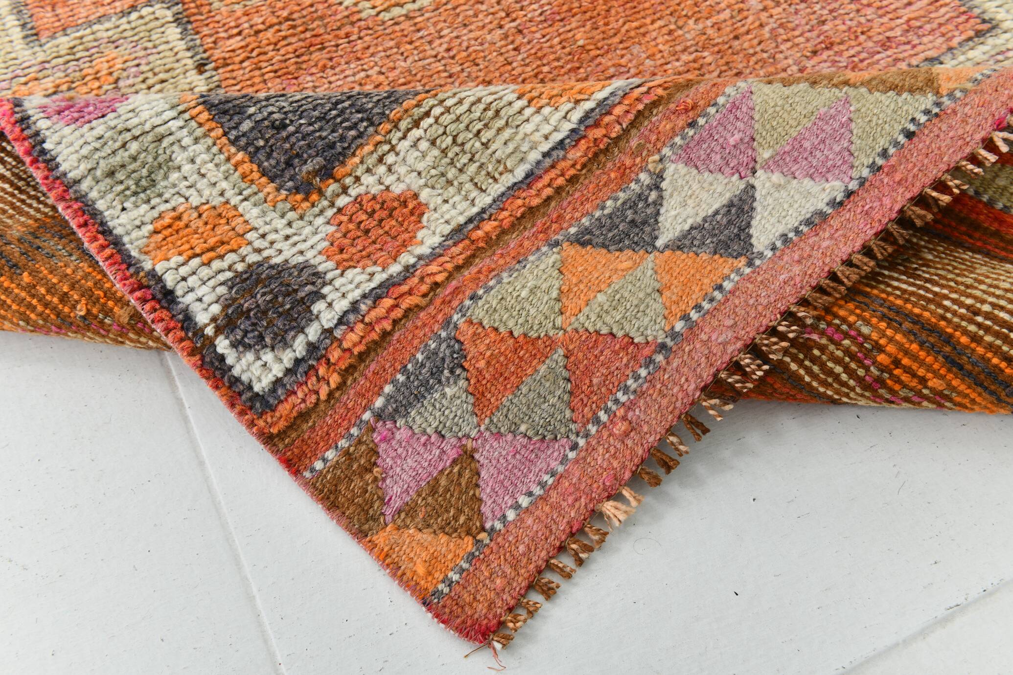 3x11 Turkish Navy Blue & Orange Vintage Runner Rug, 101x339Cm