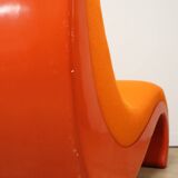 Vintage organic armchair in orange fabric and fiber, 1970