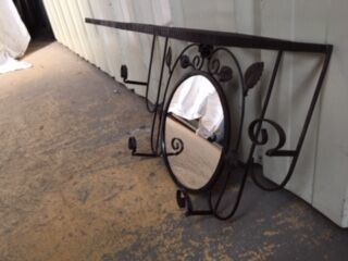 Coat rack with round mirror 4 patères - 30/40 year iron hat holder